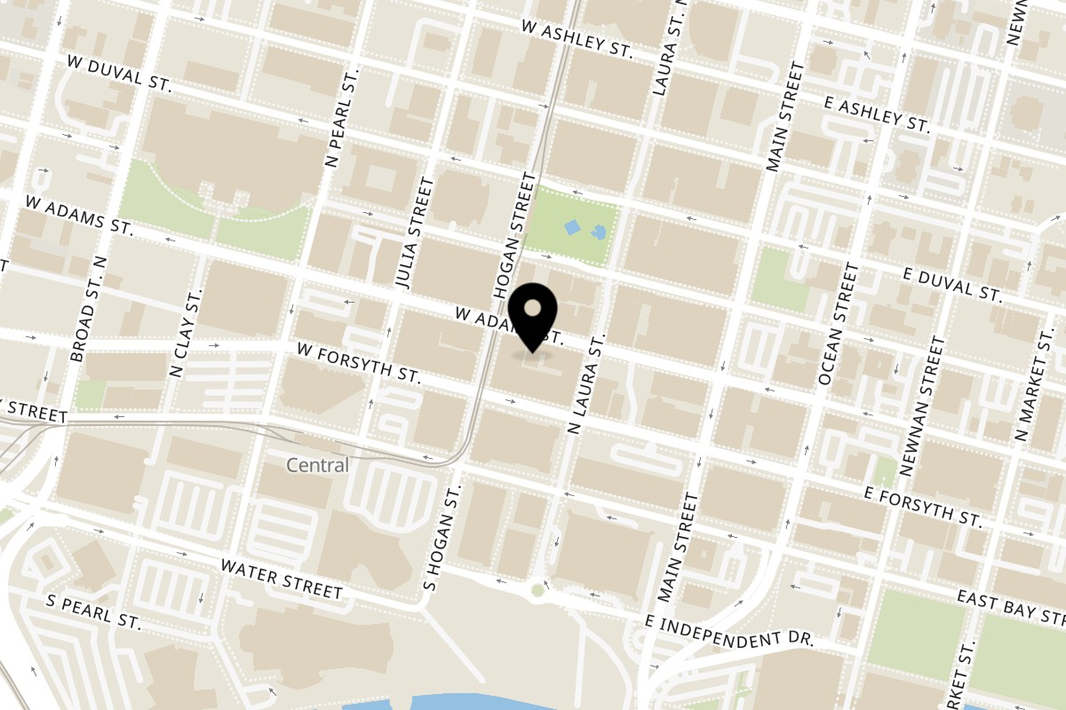 Map showing the location of Gili's Kitchen on 126 W Adams St # 102 in Jacksonville